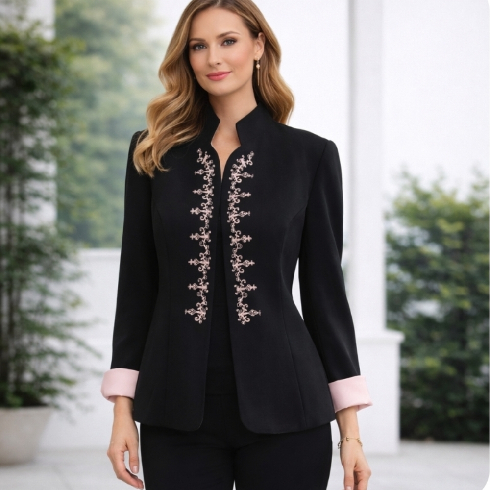 Tradition | Vintage Black Blazer Pink Satin Cuff Statement Blazer